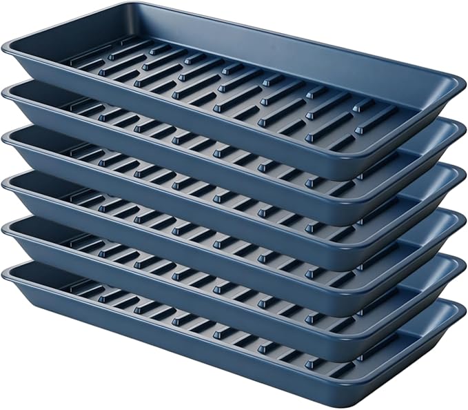 6 Pack Plastic Plant Tray Saucer Rectangular 13 Inch, Heavy Duty Planter Saucers for Indoors, Plant Water Drip Trays for Flower Pot, Windowsill Pot Tray, Growing Trays (6.5 X 13 Inch, Black)