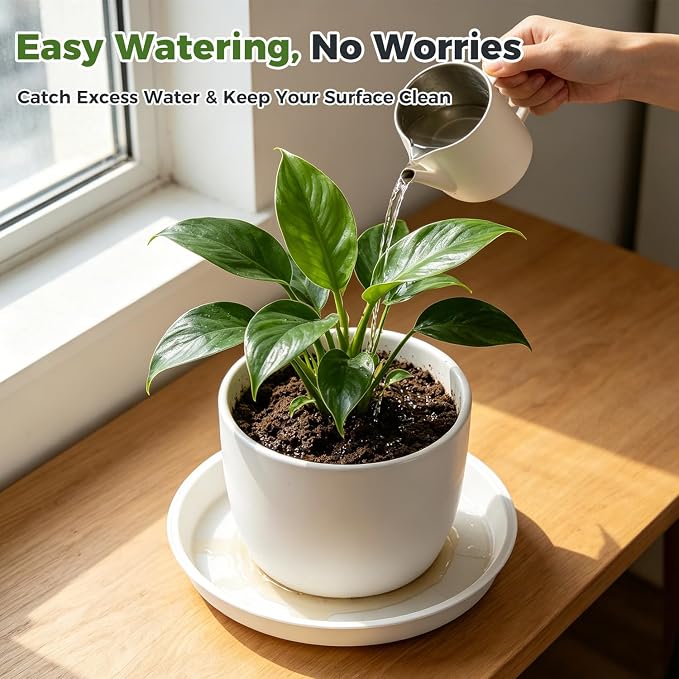 50 Packs 12 Inch Plastic Plant Saucers for Indoor Outdoor, Plant Water Catcher Tray for Pots, Bulk Flower Pot Saucers, Drip Trays for Potted Plants, Round Plates to Catch Water, White