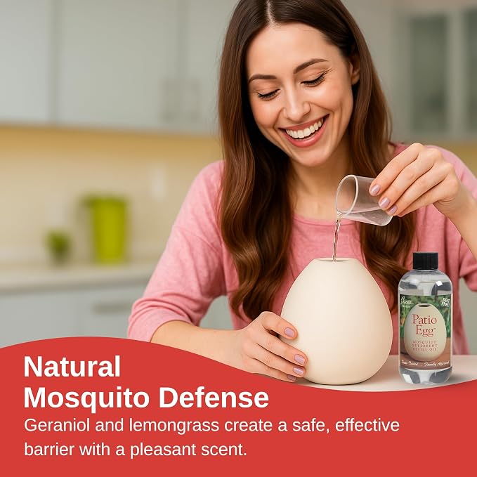 Skeeter Screen 90602 Patio Egg Refill Oil – 8 Fl Oz (2 Pack) – Essential Oil Blend with Geraniol & Lemongrass – Mosquito Deterrent Patio Egg Refill – DEET-Free, Long-Lasting, Natural Scent