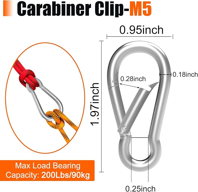 Heavy-Duty Carabiner Clip 1.57"–5.5", Black/Silver Spring Snap Hook, Quick Link Keychain Clip for Keys, Swing Set, Camping, Fishing, Hiking & Traveling (120–1350 lbs)
