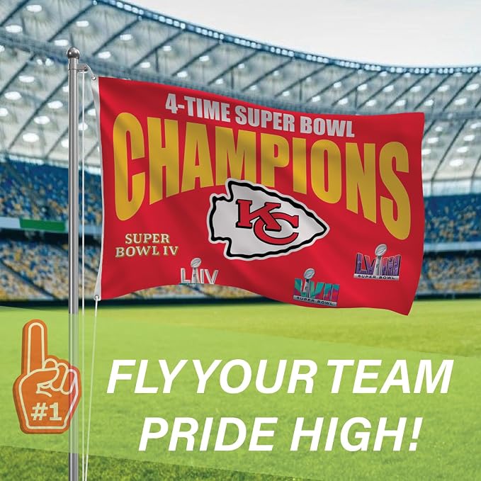 Team Sports America NFL Kansas City Chiefs Multi-Win Superbowl Champions 3x5 Flag for Outside with Grommets | Outdoor & Indoor | Heavy Duty Flag & Banner | Works with Flag Pole for Outside House