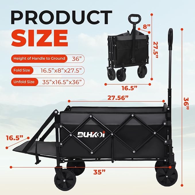Foldable Wagon with Tailgate,12 lb Lightweight Small Utility Cart | Garden, Grocery, Beach, Camping, Portable Use, Gray