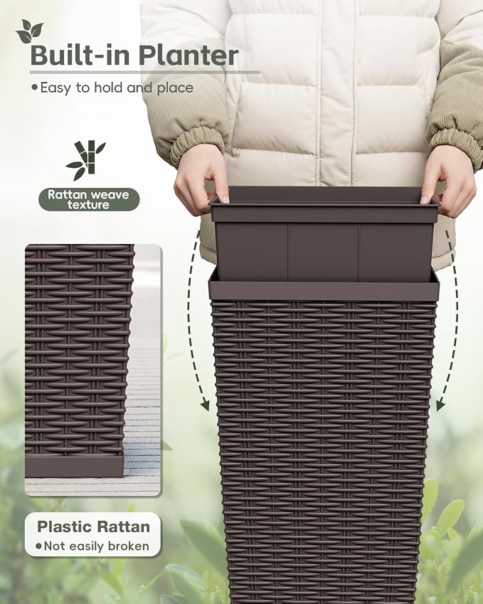 Greesum 30 Inch Tall Plastic Planters (Set of 2), Extra Large Outdoor Flower Pots with Detachable Inner Pot & Drainage Holes for Large Plants, Trees, Patio, and Garden, Brown