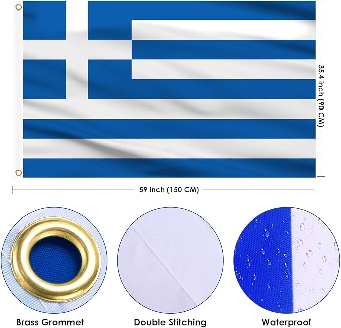 AhfuLife Greece Flag 3x5 Ft 2 Pcs, Large Greek National Flags for Outside - Double Side with Brass Eyelets for Greece Party Decorations, Soccer Party Bar Garden Decoration Indoor Outdoor
