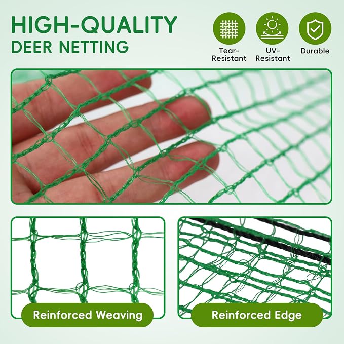 Plastic Mesh Fencing 4FT x 100FT, Garden Bird Netting & Deer Fence, Temporary Animal Barrier for Deer Pets Rabbits Chickens Wildlife, Green Protective Netting for Plants Fruit Vegetables