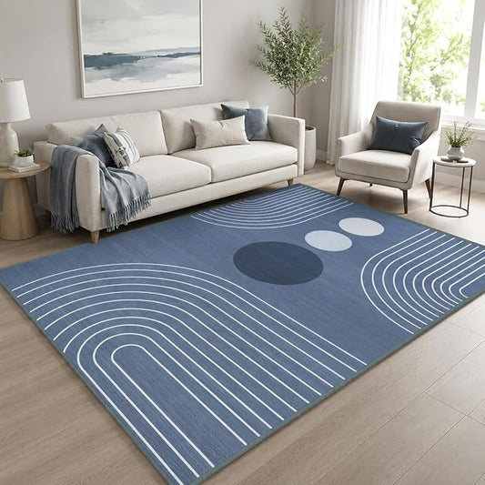 Boho Rug 4x6 Modern Geometric Minimalist Abstract Area Rug for Living Room Dusty Blue Mid Century Modern Contemporary Machine Washable Non-Slip Printed Low-Pile Carpet Dining Room Bedroom Office