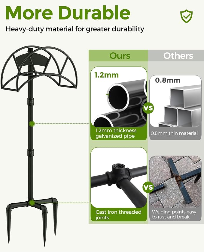 LAND·VOI Freestanding Garden Water Hose Storage Holder Stand for Outside, 160-Ft Hose Heavy Duty Metal Hanger Reel Organizer Outdoor Yard Lawn, Standing Keeper Rack with Ground Stake, Black GHH01B