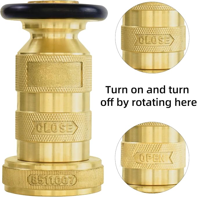 Fire Hose Nozzle 1-1/2" NH/NST Fire Fighter Hose Nozzle 100 psi 75 gpm Brass Fire Equipment Spray Jet Fog,Heavy-Duty Industrial Brass Fire Equipment Water Hose Nozzle