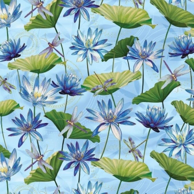 Benartex Dragonfly Dance by Kanvas 8499M 51 Lt Blue Waterlily Pool w/Metallic BTY
