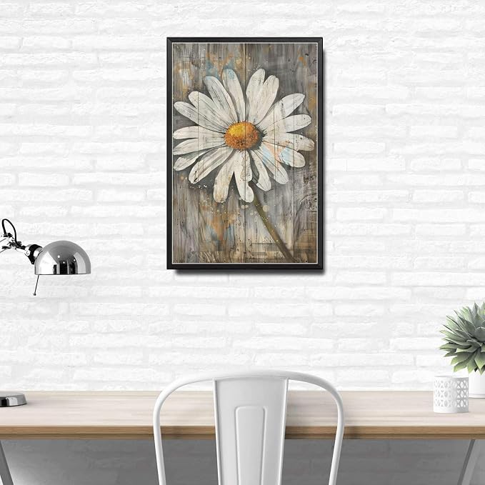Metal Sign Tin Sign Vintage Wall Art Rustic Reminiscence Daisy Tin Sign for Easy Installation Weather Resistant Design and Vintage Ele Bathroom Signs Decor for Room 6×8 Inches with Metal Frame