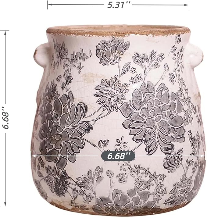 Xiaan Jiaju 6.68in. Tuscan Planter & Room and Home Decor, Decorative Vase, Indoor/Outdoor Ceramic Plant Pot w/Drainage, French Country Decor Boho Decor, Gifts for Women Birthday Unique, Vintage Grey