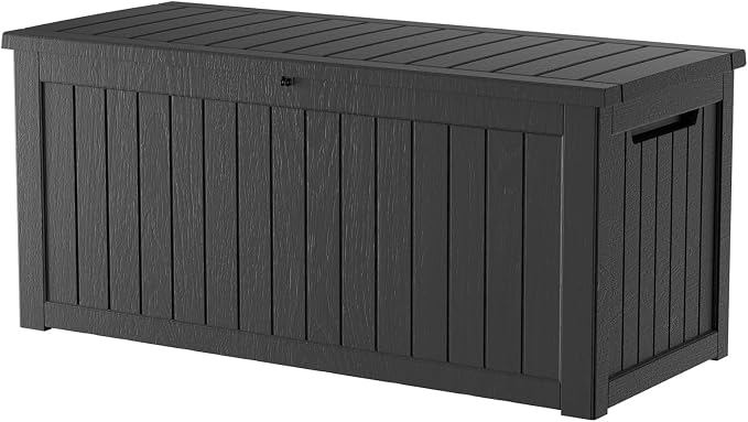 Outdoor Storage Box, 270 Gallon Waterproof Deck Box, Super-Sized Gas-Spring Resin Trunk for Large Seat Pillows, Heavy-Duty Lockable Backyard Storage Sofa, Garden Lawn, Black