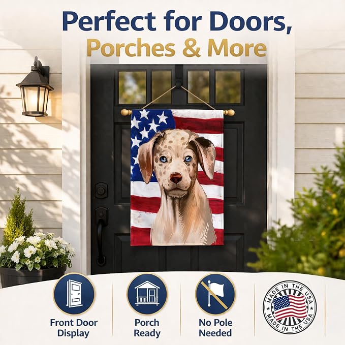 Caroline's Treasures CK6479CHF Catahoula Leopard Dog American Flag House Flag Large Porch Sleeve Pole Decorative Outside Yard Banner Artwork Wall Hanging, Polyester, House Size, Multicolor