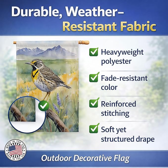 Caroline's Treasures Wyoming Western Meadowlark House Flag Large Porch Sleeve Pole Decorative Outside Yard Banner Artwork Wall Hanging, Polyester, House Size, Multicolor