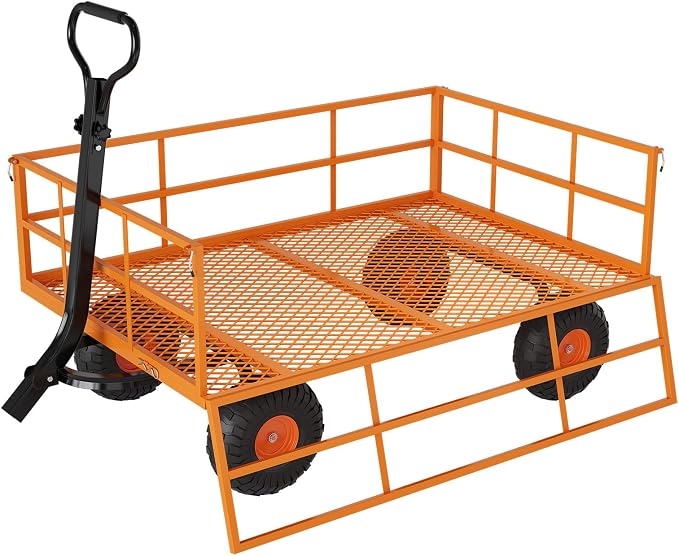 Garvee Steel Garden Cart, 1200 LBS Capacity Utility Outdoor Wagon, Heavy Duty Mesh Garden Wagon with Removable Sides, 2-in-1 Handle, 13" Tires for Yard, Lawn, Garden