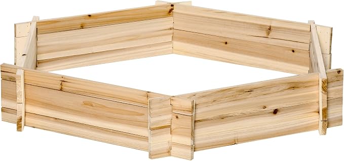 Outsunny Wooden Raised Garden Bed, Hexagon Screwless Outdoor Planter Box Plants, Vegetables, Flowers, Herbs, 39" x 36" x 6", Natural Wood