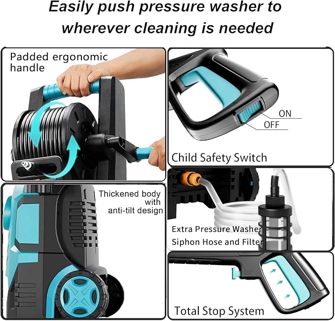 2026New Pressure Power Washer 5000PSI with Adjustable Touch Screen 8 Level, 34" Tall, 4 Quick Connect Nozzles,Inlet Hose&Filter&500mlFoam Cannon for Cars/Fences/Driveways/Home Cleaning (Blue)