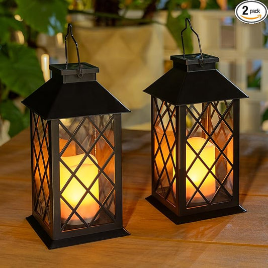 TAKE ME 14" Solar Lanterns Outdoor Waterproof Garden Lanterns Large Flickering Flameless Candle Mission Lights for Table,Outdoor Christams Gifts ( 2 Packs Bronze Color) (Pack 2 Black)