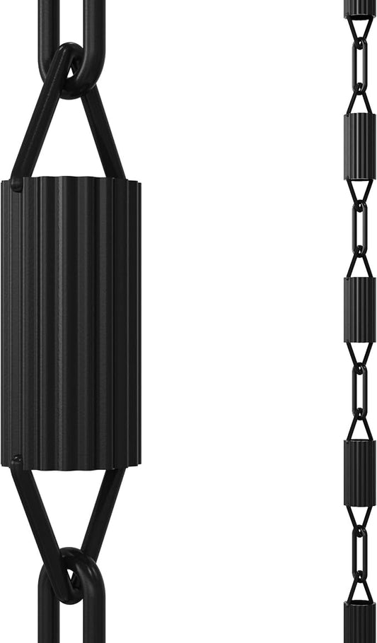 Rain Chains Direct - Manicotti Rain Chain - 8.5 FT - Durable Black Powder-Coated Aluminum - Premium Rain Chains for Gutters
