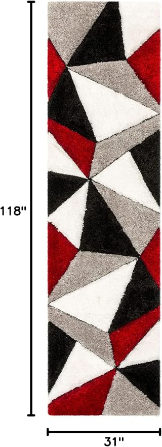 Well Woven Walker Red Triangle Boxes Thick Soft Plush 3D Textured Shag Runner Rug (2'7" x 9'10")