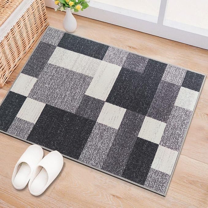 Rugshop Modern Boxes Non-Slip Living Room Bedroom Area Rug Gray 20" x 30" | Rectangular, Dining Room, Home Office, Kitchen, Entryway, Hallway, Nursery, Kids Room, Guest Room, High Traffic Area, Bedside