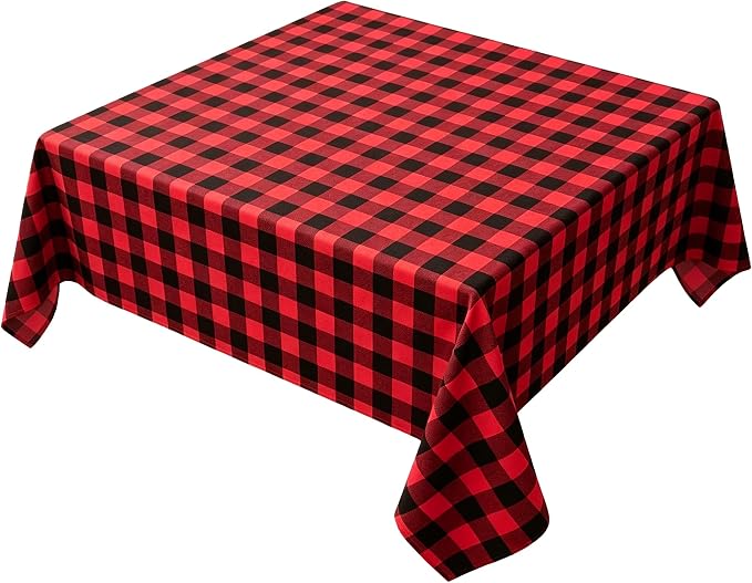 Red Waterproof Plaid Christmas Tablecloth Fabric - Square 58x58 Inch Classic Gingham Checker Holiday Table Cloth for Indoor Use - Xmas Table Cover for Picnics, BBQs, and Parties