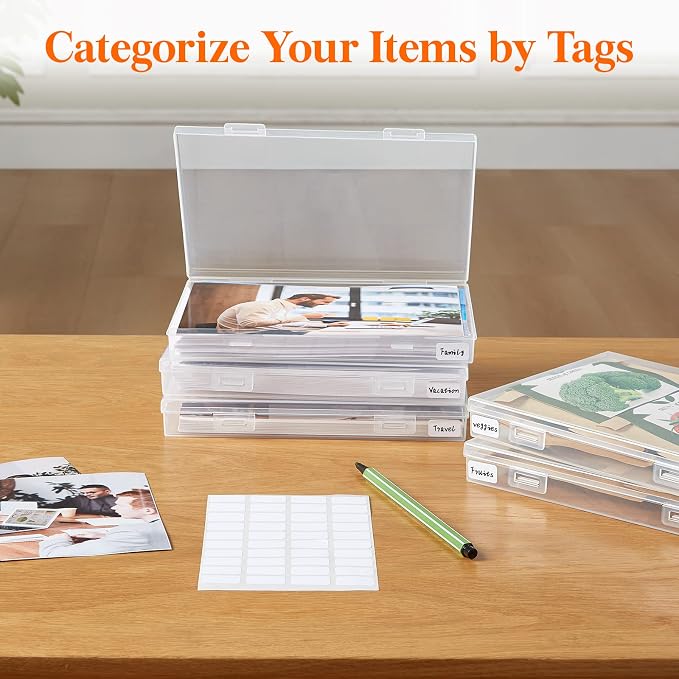 Lifewit 1 Pcs Photo Storage Set with 9 pcs 5"x7" Inner Photo Box& 28 x 22 cm/11x8.5 Transport Case, Craft Organizer for Seed Cards Pictures Office Supplies with 1 Sheet Label Sticker, Clear