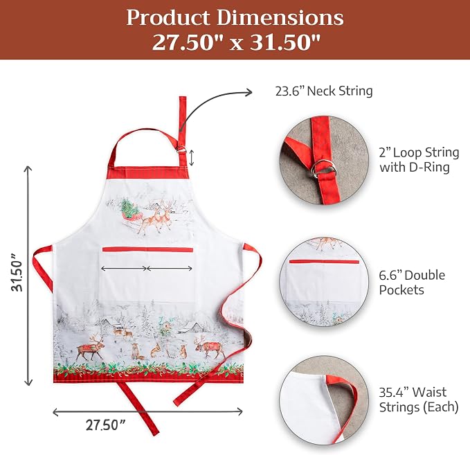 Maison d' Hermine Aprons for women with Pocket 100% Cotton (27.50"x31.50") | Adjustable Neck Strap & long ties Apron Men Chef Wedding Cooking Gardening Server Maid