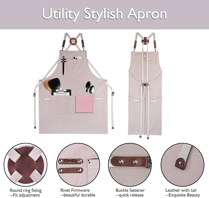 Kitchen Apron, Work Apron, Canvas Apron, Grey | Multiple Pockets, Gardening, Painting, BBQ, Artist, Carpenter, Sizes M to XXL