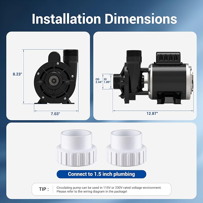 SPA Circulation Pump 0.25HP, (115V or 230V) - Model: 48WTC0153C-I | LX Pump Pure Copper Motor, Dual Voltage, Low Noise, OEMs Model Compatibility