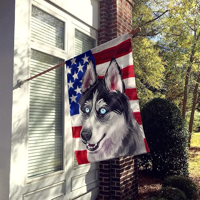 Caroline's Treasures CK6708CHF Siberian Husky Dog American Flag House Flag Large Porch Sleeve Pole Decorative Outside Yard Banner Artwork Wall Hanging, Polyester, House Size, Multicolor