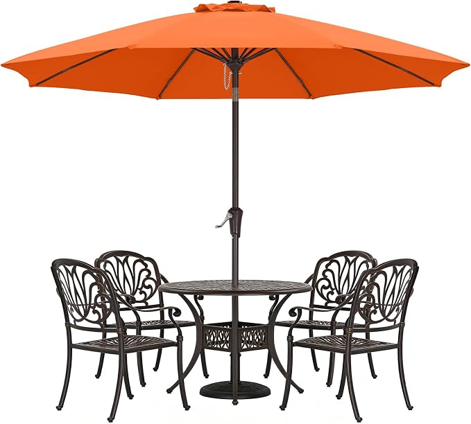 ABCCANOPY 9FT Outdoor Patio Umbrella, 8 Ribs Table Umbrella w/Crank for Easy Set Up, Suitable for Garden, Lawn, Deck & Backyard (Orange)