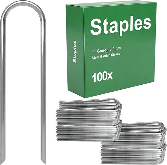 AAGUT Garden Staples 6 Inch Galvanized 100 Pack Round-Top Drip Hose Stakes Irrigation Hooks Heavy Duty 11 Gauge Lawn U Pins Sod Nails for Landscape Fabric, Soaker Hose, Chicken Wire, Dog Fence