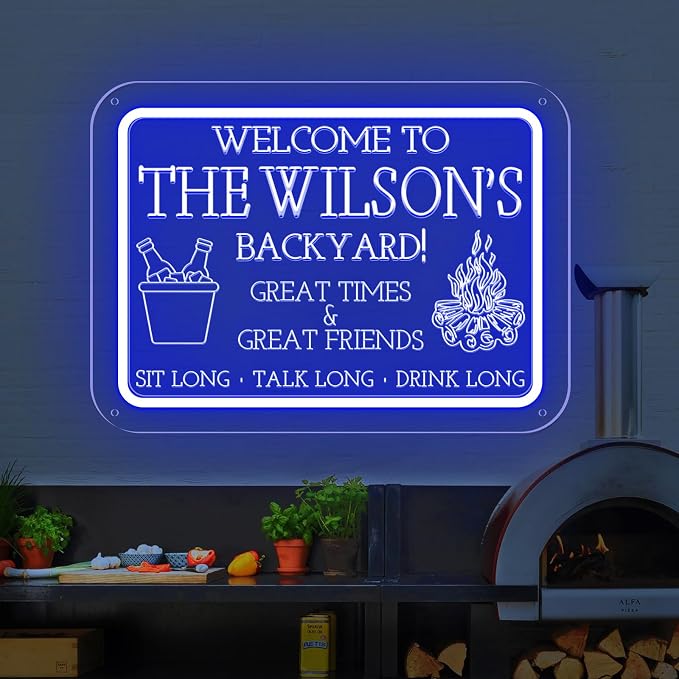Custom Bar & Grill Neon Sign for Backyard Decor, Personalized Welcome To Backyard LED Signs, Large Beer BBQ Neon Signs Customized for Home Bar Garden Yard Patio Party Outdoor, Housewarming Gifts