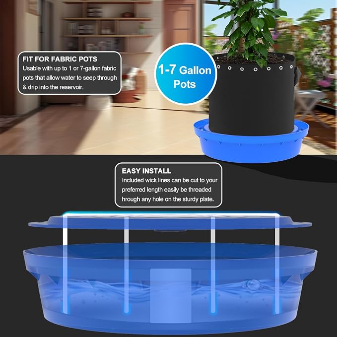 Self-Watering Base with Visible Water Level,5-Pack,Keeps Leaves and Flying Insects Out,Maintains Water Quality.Blue.(Without Wheels).