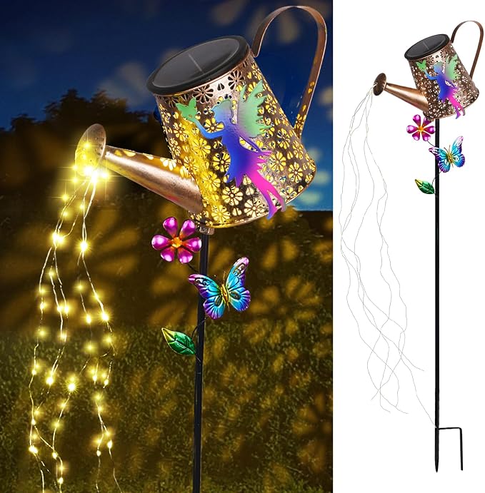 Solar Watering Can with Lights Outdoor Garden Decor, 41in Large Fairy Garden Stake Lights, Waterproof Decoration for Yard Lawn Pathway, Gifts for Mom Grandma Women Birthday Gardening Gift