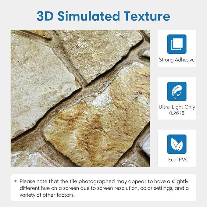COMSTICKC 3D Faux Stone Wall Panels Peel and Stick Decorative Tiles, 12 Pcs 22.8" x 11.8", DIY UrltraLight PVC Fake Stone Wall Covering Stickers for Kitchen, Living Room Background, Covers 22.48 sq.ft