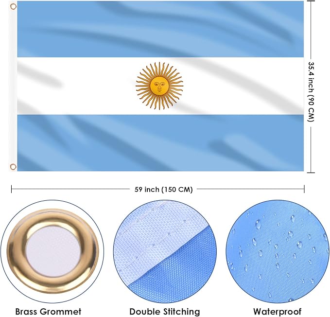 AhfuLife Argentine Flag 3x5 Ft 4 PCS, Large Argentina National Flags for Outside - Double Side with Brass Eyelets for World Cup Party Decorations, Soccer Party Bar Garden Decoration Indoor Outdoor