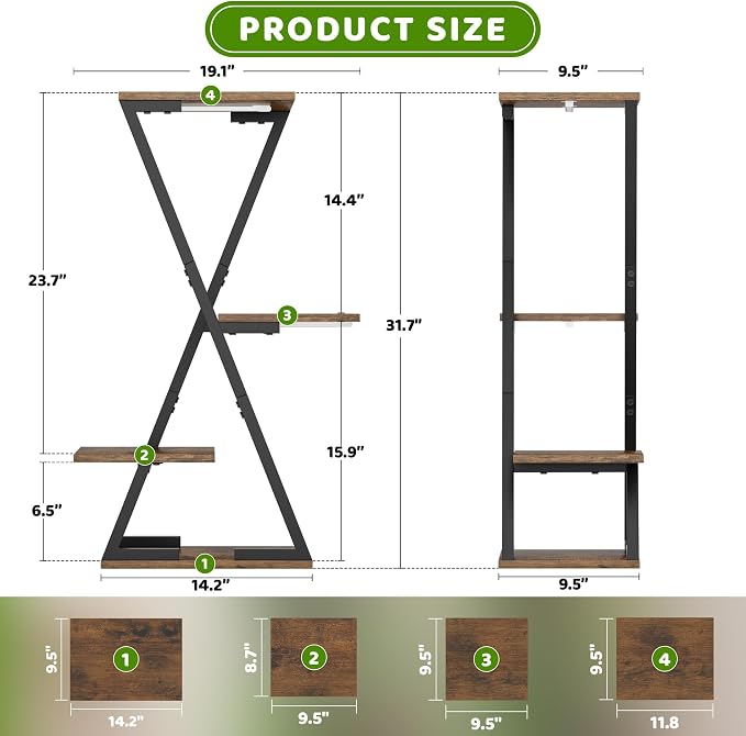 Plant Stand Indoor with Grow Lights - 2 Pack Corner Plant Shelf Indoor, 32" Tall Lighted Plant Stand for Indoor Plants, 6 Tiered Z-Shape Flower Stands Display Holder for Living Room, Decor, Black