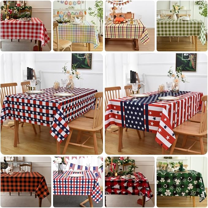 Classic Gingham Tablecloth Fabric - Oblong 58x120 Water Resistant Chequered Pattern Table Cloth for Indoor/Outdoor Use - Tabletop Cover for Birthday, Picnics, Gardens, and Parties