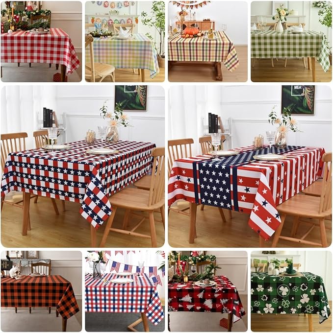 Classic Gingham Buffalo Tablecloth Fabric - Oblong 58x144 Inch Checkered Table Cloth for Indoor Outdoor - Irish Table Cover for Christmas Day, St. Patricks Day, Picnics, BBQs, and Parties