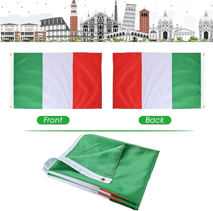 AhfuLife 2 Pcs Italy Flag 3x5 Ft, Large Italian National Flag for Outside - Double Side with Brass Eyelets for Olympic Party Decorations, Bar Garden Street Decoration Indoor Outdoor