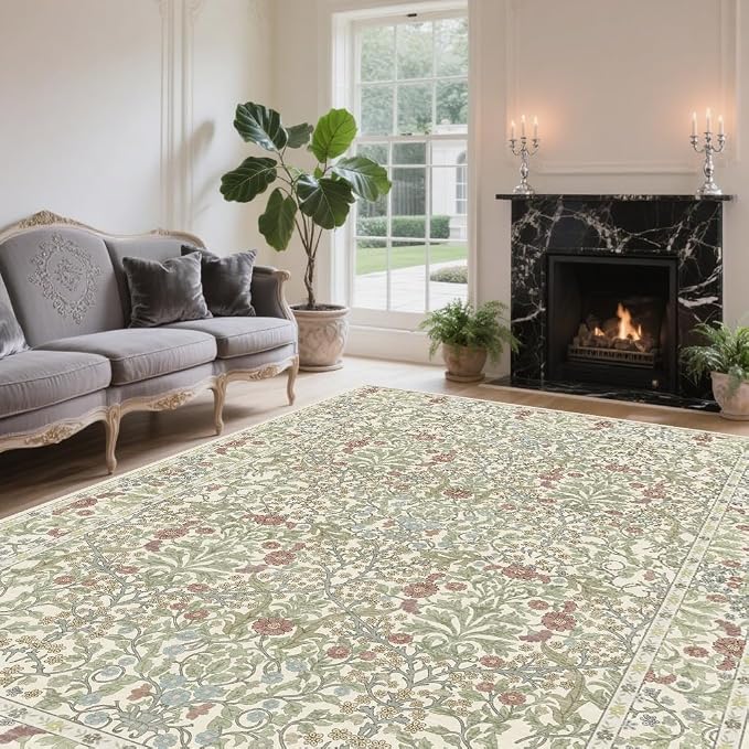 4x6 Area Rug for Bedroom Beside Rug, Laundry Room, Entryway, Kitchen, Washable Non-Slip Low Pile Ultra Soft Stain Resistant Carpet (Light Green)