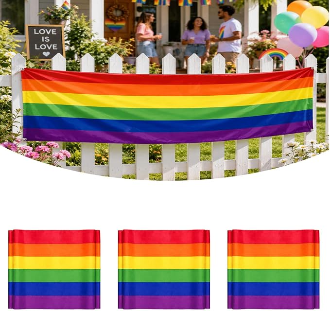 3Pack 2x20Ft Rainbow Pride Bunting Flags Banner LGBTQ Progress Gay Pride Bunting Outdoor Décor Pride Month Bunting for Porch Fence Garden LGBTQ Party Decoration
