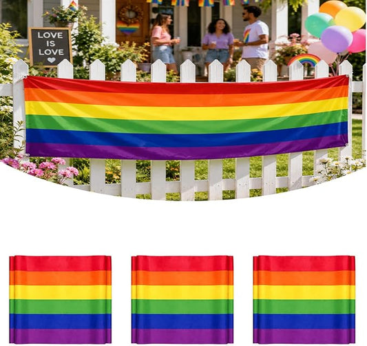 3Pack 2x20Ft Rainbow Pride Bunting Flags Banner LGBTQ Progress Gay Pride Bunting Outdoor Décor Pride Month Bunting for Porch Fence Garden LGBTQ Party Decoration