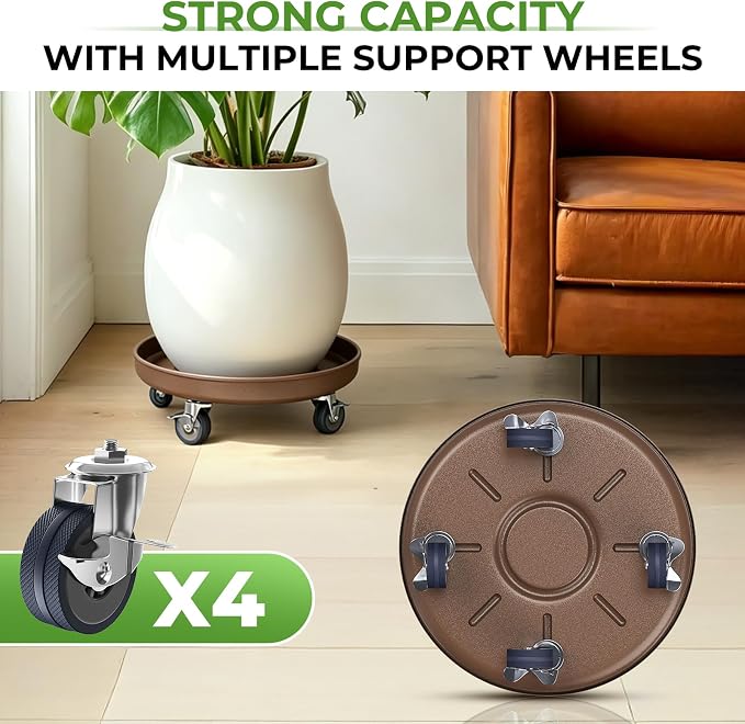 Plant Saucer 13" Rolling Plant Caddy Rolling Plant Stand with Wheels – Heavy Duty Metal, Locking, Sturdy, Rust-Resistant Finish, and Easy to Move, 350 lb Capacity, 2 Pack