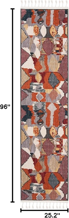 SAFAVIEH Farmhouse Collection Runner Rug - 2'1" x 8', Orange & Navy, Boho Moroccan Tribal Tassel Design, Non-Shedding & Easy Care, Ideal for High Traffic Areas in Living Room, Bedroom (FMH853P)