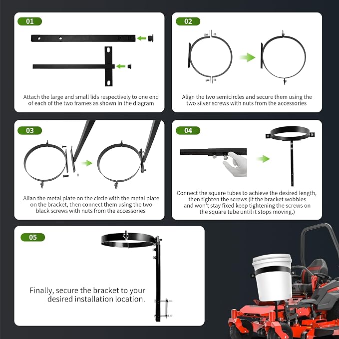 Adjustable 5 Gallon Trash Bucket Holder, Black Heavy-Duty Steel Bucket Storage Holder Can Be Installed for Zero Turn Mowers, Used for Outdoor Garbage and Yard Cleaning (Bucket Not Included)