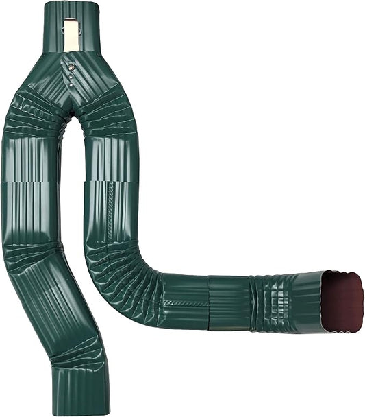 Aluminum 2x3 Offset Downspout Diverter for Rain Barrels | Made in The U.S.A. | Includes Screws & Instructions (Grecian Green)