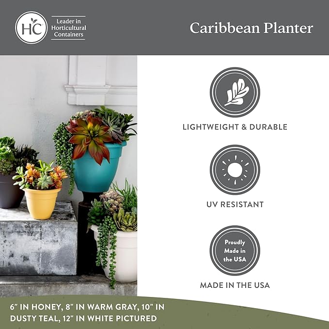 The HC Companies Caribbean Planter Pot - Outdoor & Indoor Plant Pot with Drainage Hole & Plug - Rolled Rim Plastic Pots for Plants & Flowers - Decorative Plant Pot (14" Warm Gray, Pack of 1)